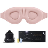 Mzoo masque yeux rose, vue frontale, confort luxueux pour dormeur latéral.