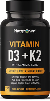 Natgrown: capsules D3 K2 zinc dans une bouteille prête à l'emploi pour la routine quotidienne.
