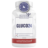 Gluco24 de Nation Health MD: bouteille énergie stable pour routine active.