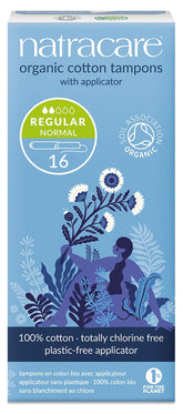 Tampons Natracare en coton biologique avec applicateur en carton pour douceur et praticité.
