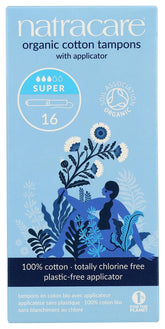 Tampons Natracare en coton biologique avec applicateur en carton, pratique et sans plastique.