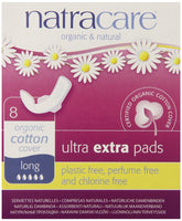 Natracare Ultra Extra serviettes avec ailes longues, emballage individuel pratique