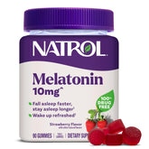 Natrol Gommes Mélatonine 10 mg saveur fraise, facilite l'endormissement.