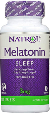 Bouteille Natrol Mélatonine 3 mg, soutien potentiel au sommeil régulier.