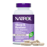 Natrol Sleep & Restore – bouteille sur table de nuit pour soutien au sommeil.