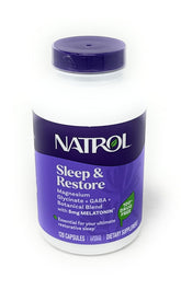 Natrol Sommeil et Restauration, bouteille fermée, pour une routine nocturne apaisante.