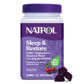 Natrol Sleep + Restore gommes cerise en bouteille, peut aider à s'endormir plus rapidement.