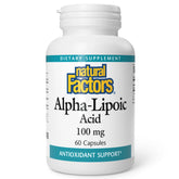 Natural Factors Acide alpha-lipoïque 100 mg, boîte 60 gélules, soutien antioxydant potentiel.