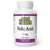 Natural Factors acide folique 1 mg - bouteille pratique pour une utilisation quotidienne
