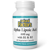 Natural Factors Alpha-Lipoïque B6, bouteille 60 gélules, soutien antioxydant potentiel.