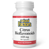 Natural Factors Citrus Bioflavonoides 650mg capsules — peut favoriser l'absorption de la vitamine C.