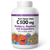 Natural Factors Kids Vitamin C 500 mg, saveur bleuets, soutien immunitaire potentiel pour enfants.