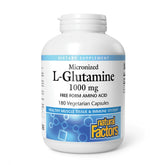 Natural Factors L-Glutamine micronisée 1000 mg — capsules faciles à prendre pour soutenir la récupération.