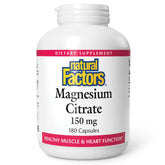 Natural Factors Magnésium Citrate 150 mg, bouteille: soutien potentiel des muscles et du cœur.