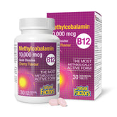 Natural Factors Methylcobalamin 10000 mcg — bouteille prête à l’emploi, soutien potentiel à l’énergie quotidienne.