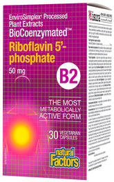 Natural Factors Riboflavine-5'-phosphate bio-coenzymatée 50 mg, emballage pratique pour routine quotidienne