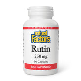 Natural Factors Rutin 250mg, bouteille, soutien potentiel à la microcirculation et à la peau.