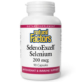 Natural Factors SelenoExcell, bouteille et capsules – soutien immunitaire potentiel au quotidien.