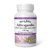 Natural Factors Stress-Relax: bouteille avec ashwanganda pour le soutien au stress.