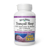 Natural Factors Stress-Relax Tranquil Sleep - bouteille sur table de nuit, détente nocturne potentielle.