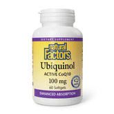 Natural Factors Ubiquinol 100 mg sur bouteille avec étiquette, absorption élevée