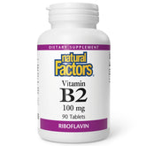 Vitamine B2 Natural Factors 100 mg en bouteille, pratique pour votre routine énergie.