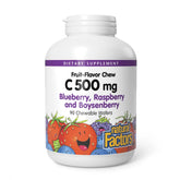 Natural Factors Vitamine C Enfants 500 mg à croquer bleuet, goût fruité et pratique.