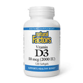 Natural Factors Vitamine D3 2000 UI en bouteille, soutien potentiel des os.