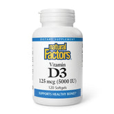 Natural Factors Vitamine D3 5000 UI, bouteille: soutien potentiel des os et des dents.
