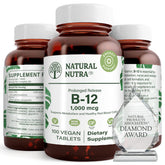 Natural Nutra B12 1000 mcg, bouteille : soutien énergie quotidienne.