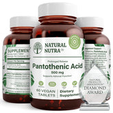 Natural Nutra acide pantothénique libération prolongée 500 mg, comprimés pour énergie soutenue.