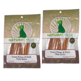 Natural Value bâtonnets texture molle patate douce et canard, récompense agréable pour chiens.