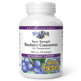 BlueRich de Natural Factors, bouteille de capsules molles, soutien antioxydant quotidien.