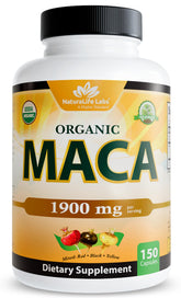 NaturaLife Labs Maca noire-rouge-jaune en capsules pour énergie potentielle et équilibre.