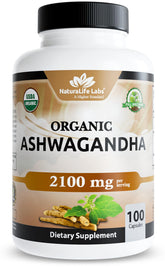 NaturaLife Labs Ashwagandha – bouteille prête à l'emploi, posologie et informations visibles