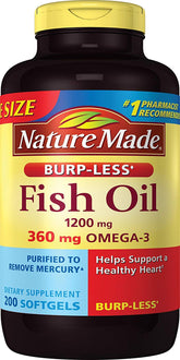 Nature Made Burp-Less Fish Oil en bouteille de 200 gélules molles, oméga-3.