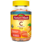 Nature Made Gommes Vitamin C 500 mg en bouteille, apport quotidien.