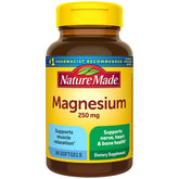 Nature Made Magnésium 250 mg — emballage du produit, pratique et sûr.