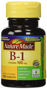 Nature Made Vitamine B1 100 mg – bouteille de compléments, soutien potentiel au système nerveux.