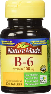 Nature Made Vitamine B-6 100 mg en boîte frontale, soutien potentiel à la vitalité.