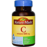Nature Made Vitamine C 500 mg – gélules et bouteille, soutien potentiel d'un mode de vie sain.