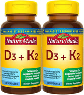 Nature Made Vitamine D3 K2 gélules, bouteille – soutien potentiel pour os et immunité.