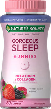Gorgeous Sleep Gummies Nature's Bounty Optimal Solutions – flacon fermé, détente nocturne possible.