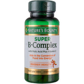 Nature's Bounty Super B-Complex: boîte et comprimés, soutien énergie quotidien.