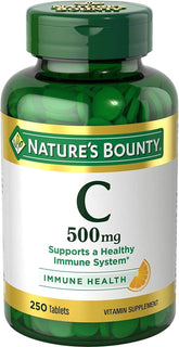 Nature's Bounty comprimés vitamine C 500 mg dans une bouteille, soutien immunitaire potentiel.