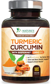 Nature's Nutrition Turmeric Curcumin capsules, prise quotidienne facile.