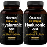 NatureBell hyaluronique 250 mg en capsules, bouteille prête à hydrater peau et articulations.