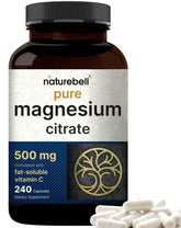 NatureBell Magnésium Citrate 500 mg en bouteille, pratique pour une routine quotidienne.