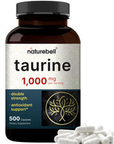 NatureBell Taurine 1000mg flacon 500 capsules, absorption efficace.