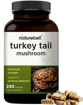 NatureBell Turkey Tail: bouteille montrant le format pratique et le soutien du système immunitaire.